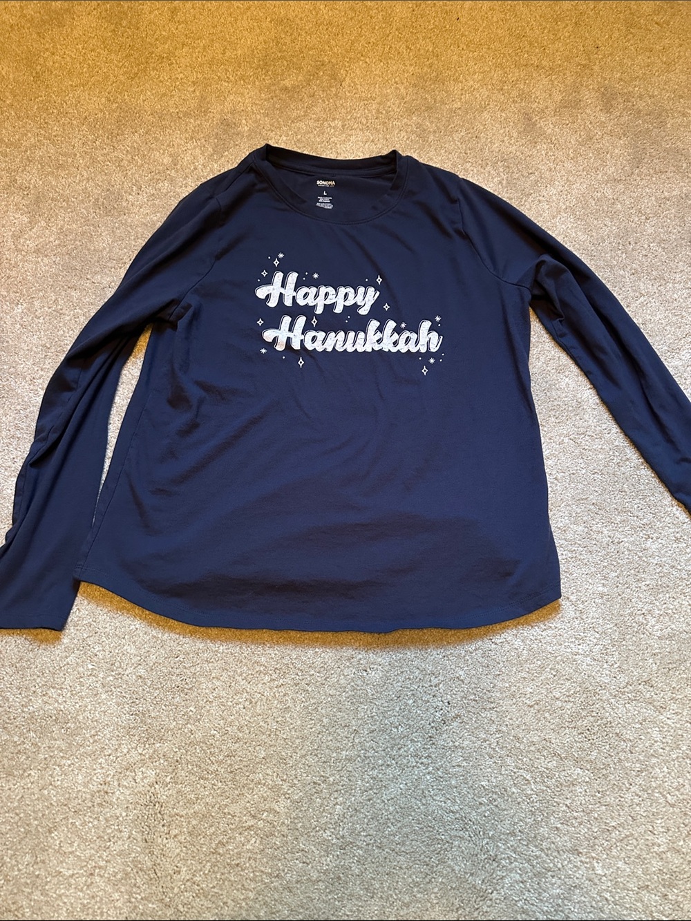 Sonoma Navy Long-Sleeve "Happy Hanukkah" Women’s Shirt